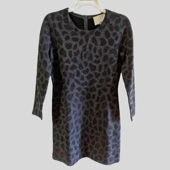 3.1 Phillip Lim Dress Women's Size Medium Black Gray Leopard Wool Sheath Zip - Picture 3 of 10